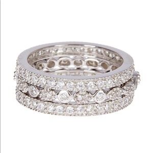 Sterling Silver Three Row CZ Band Ring - Set of 3